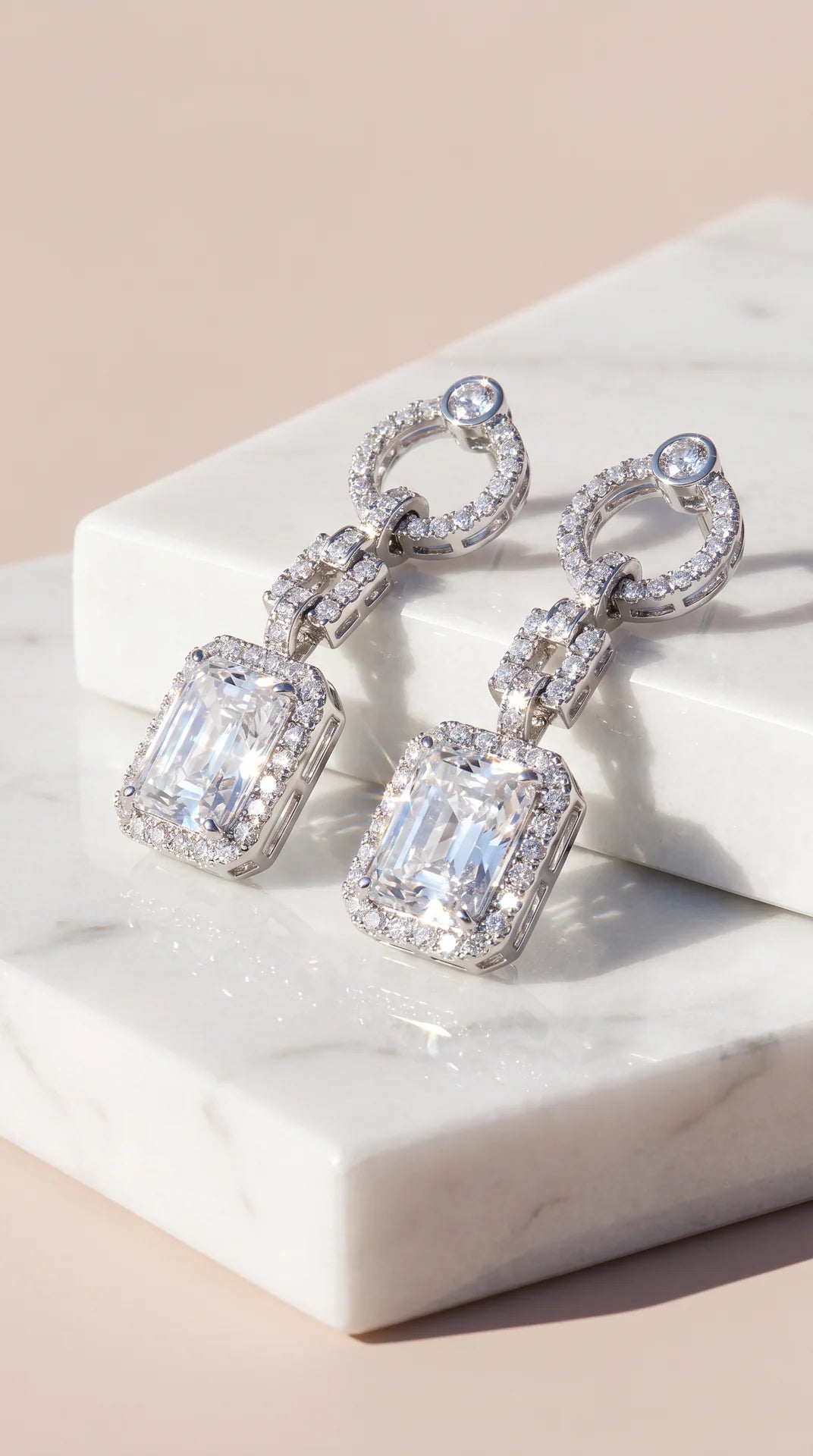 Rectangular Drop & Dangle Crystal Gold Plated Earrings