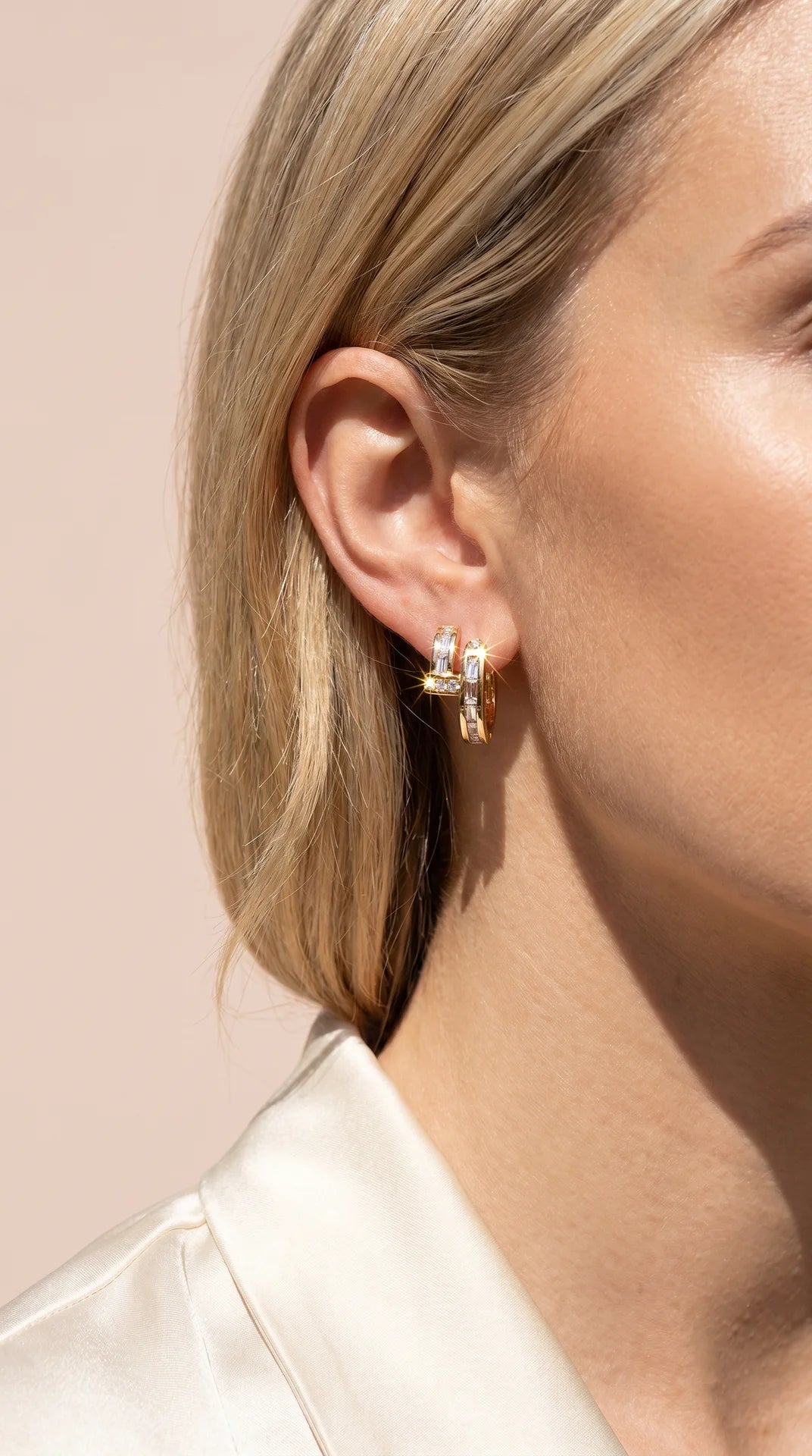 Curved Nail Crystal Huggie Gold Plated Earrings