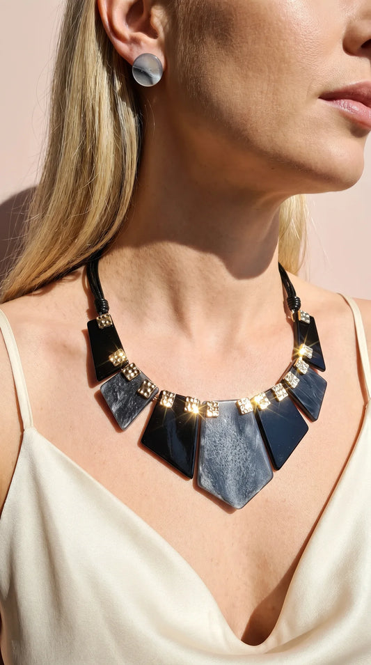 Black Acrylic Statement Necklace & Earrings Set
