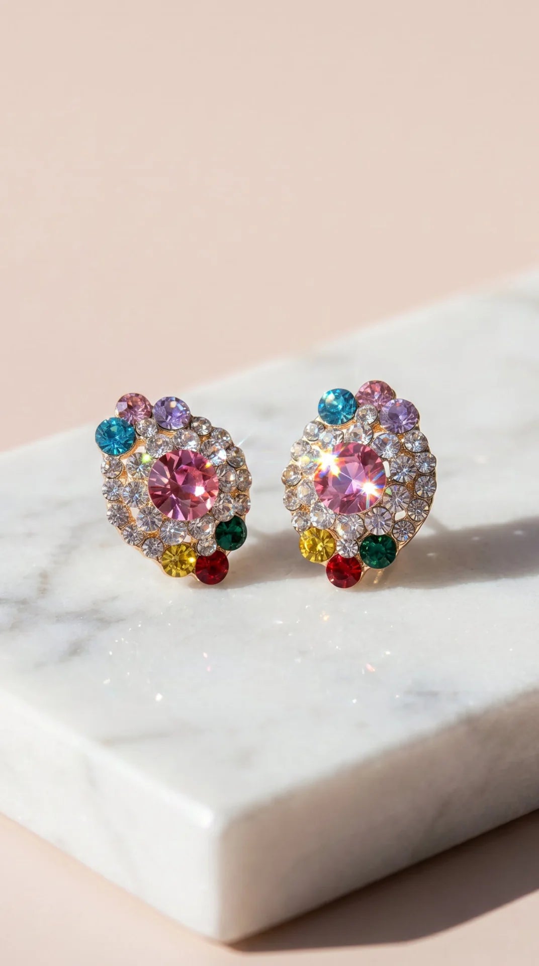 Round Crystal Cluster Stud Earrings