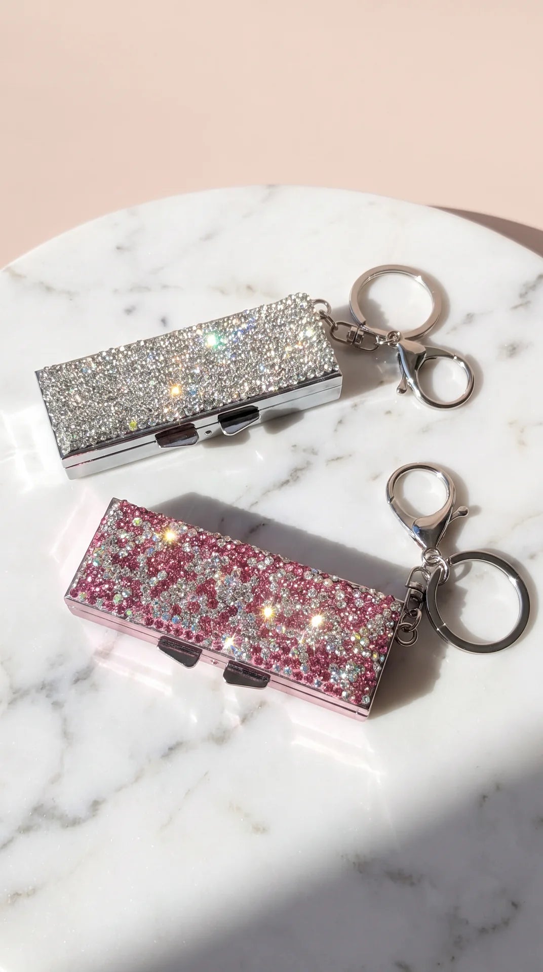 Crystal Keyring Vitamin & Pill Box With Mirror