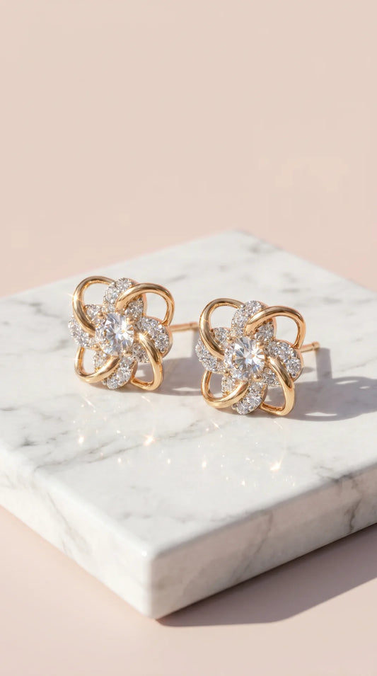 Curved Round Cut Crystal Stud Earrings