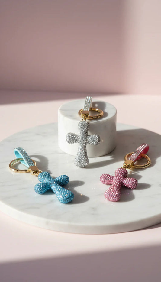 Bubble Cross Crystal Key Ring & Bag Charm