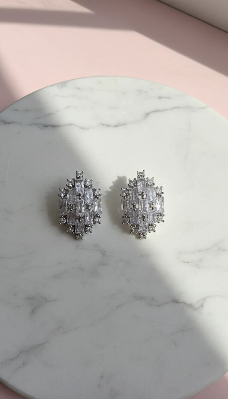 Curved Crystal Graduated Stud Earrings