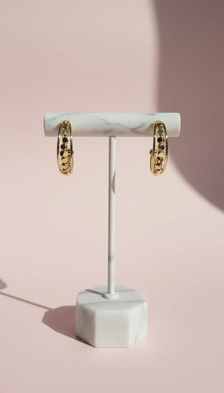 Metallic Beaded Cube Huggie Hoop Earrings