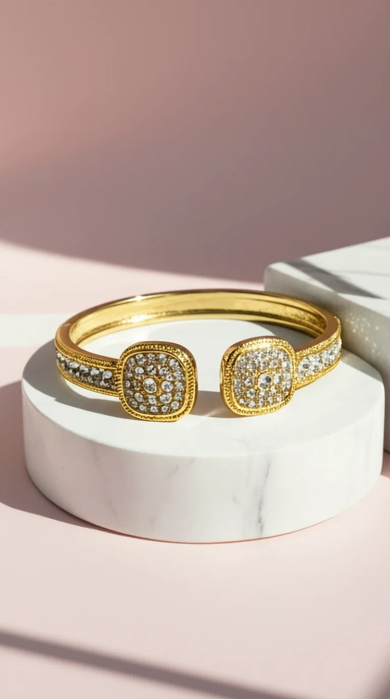 Waterproof Cushion Cuff Crystal Stainless Steel Bangle