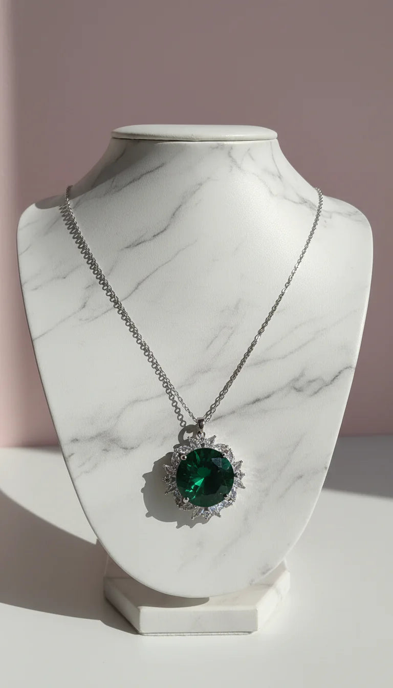 Waterproof Stainless Steel Faceted Crystal Pendant Necklace