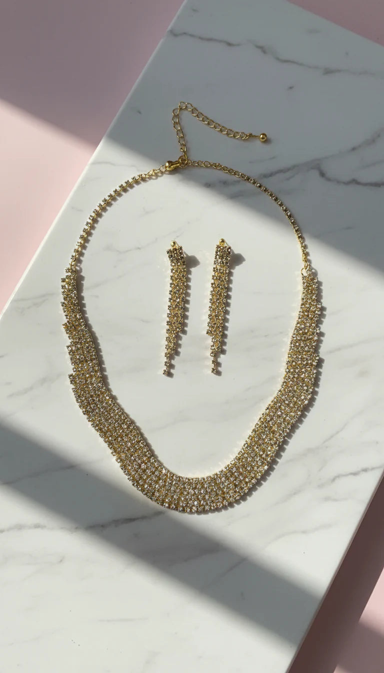 Tennis Collar Crystal Statement Necklace & Earrings Set