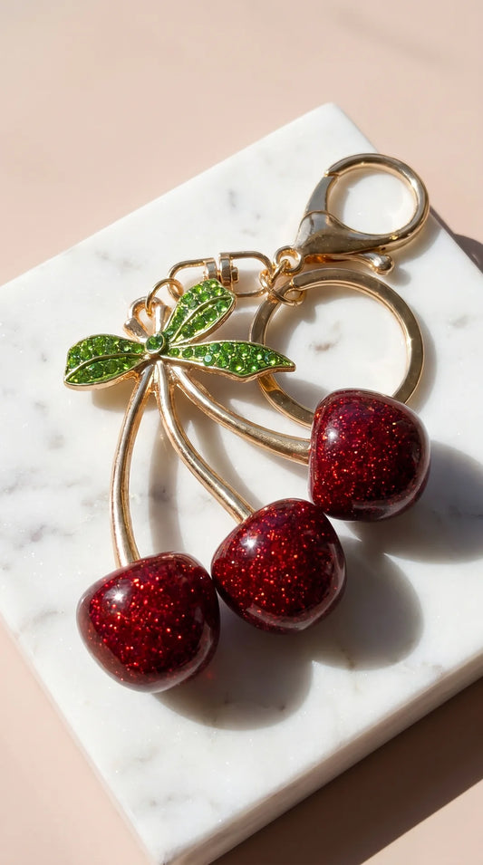 Glitter Cherry Crystal Key Ring & Bag Charm