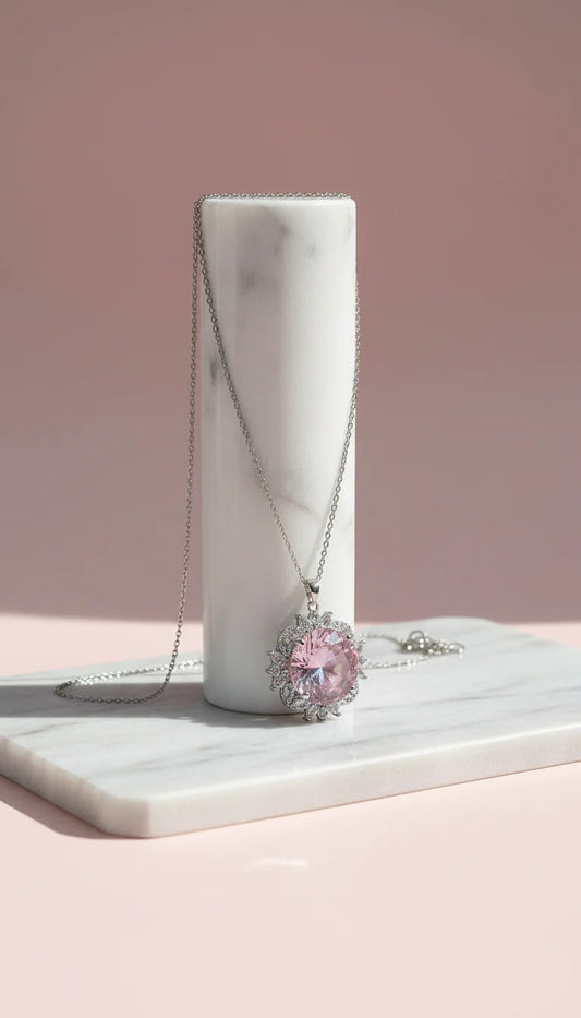 Waterproof Stainless Steel Faceted Crystal Pendant Necklace