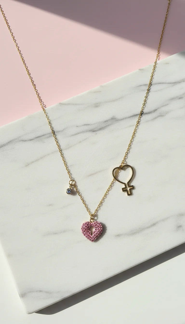 Waterproof Heart Lock Stainless Steel Gold Plated Pendant Necklace