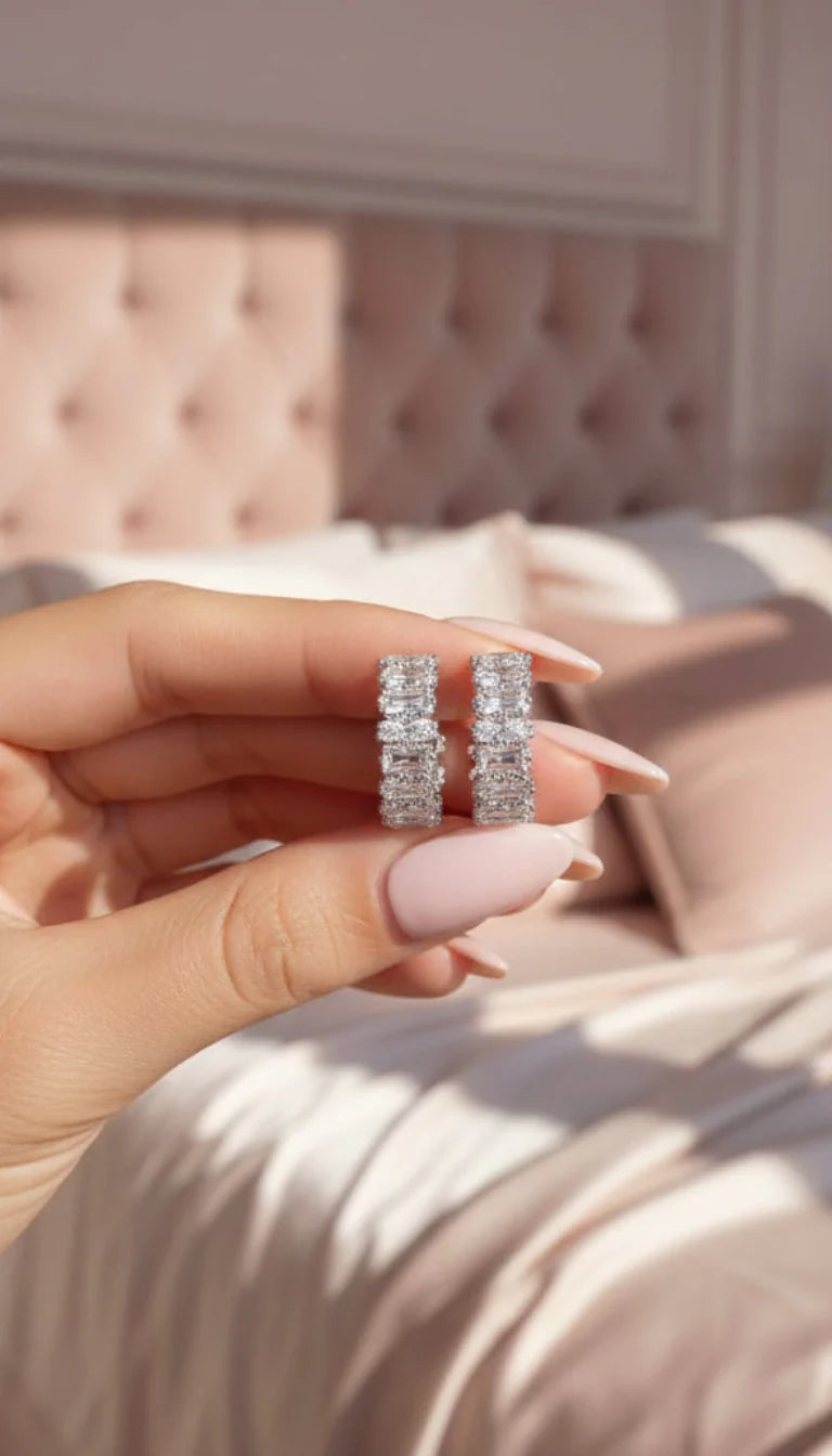 Baguette Cut Crystal Huggie Earrings