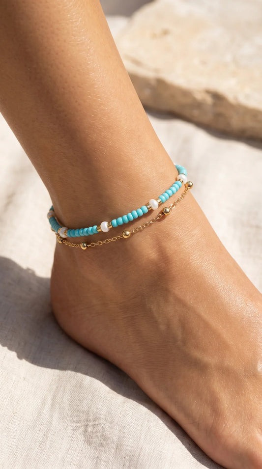 Layered Beaded Pull Tie Adjustable Anklet