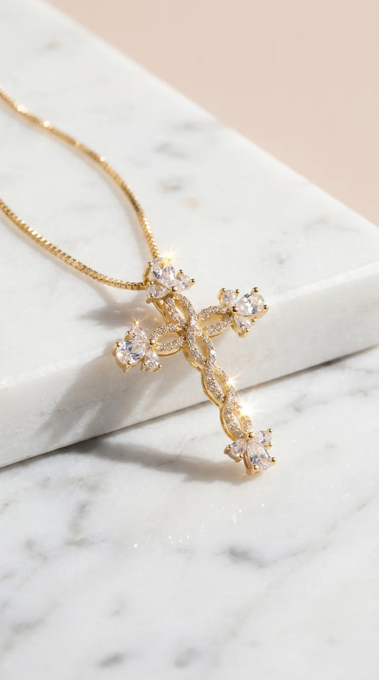 Crystal Cross Gold Plated Symbolic Necklace Pendant