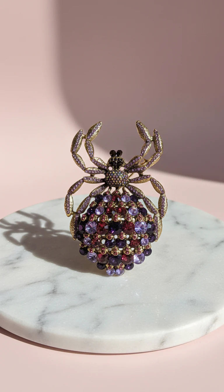 Giant Spider Purple Crystal Brooch Pin