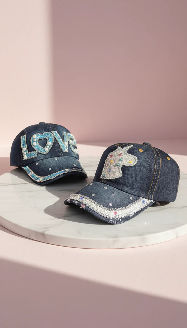 Denim Jewelled Baseball Cap