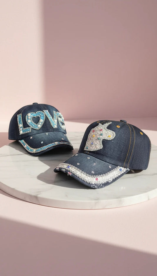 Denim Jewelled Baseball Cap