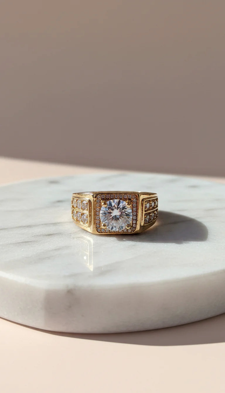 Men’s Stainless Steel Square Crystal Statement Ring