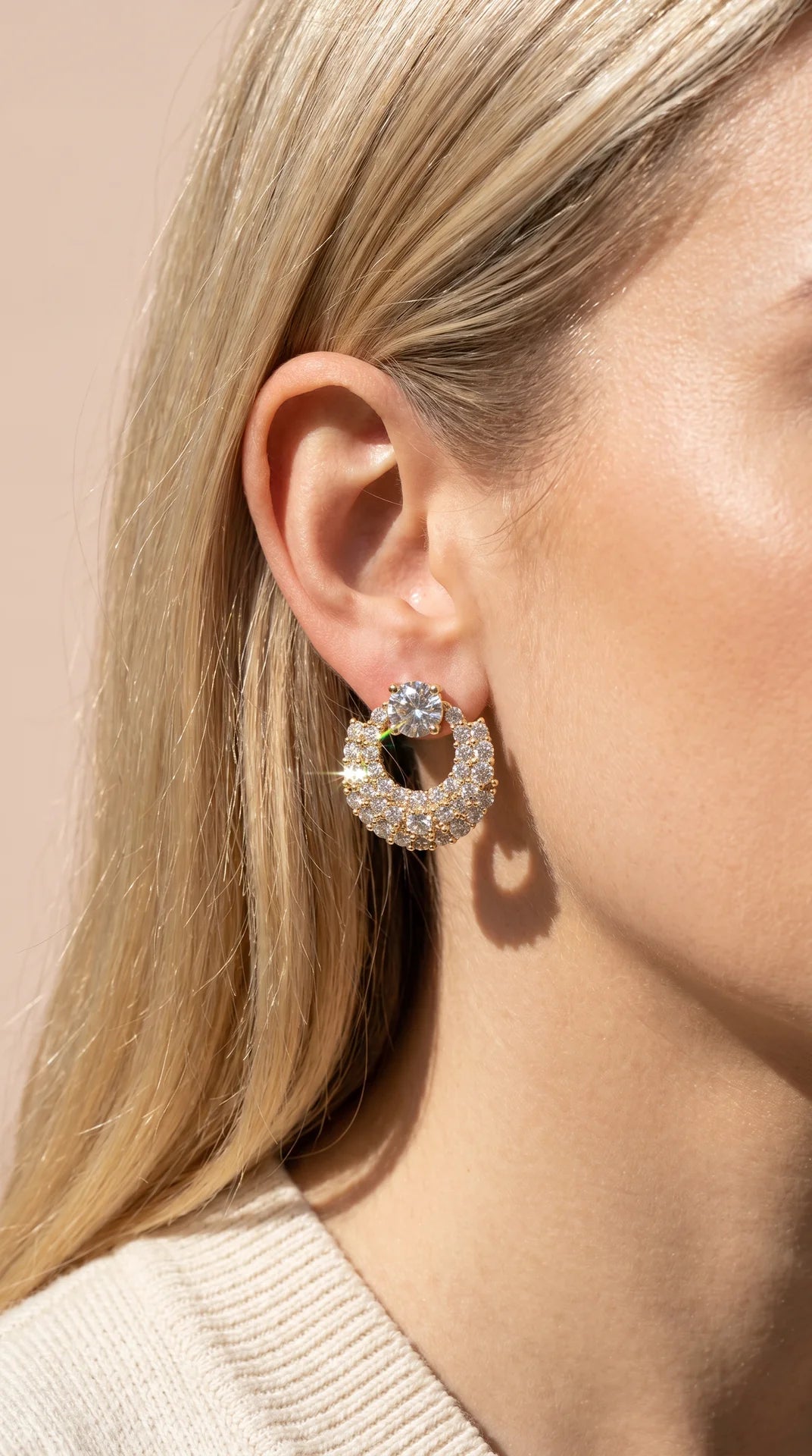 Gold Plated Crystal Curved Stud Earrings