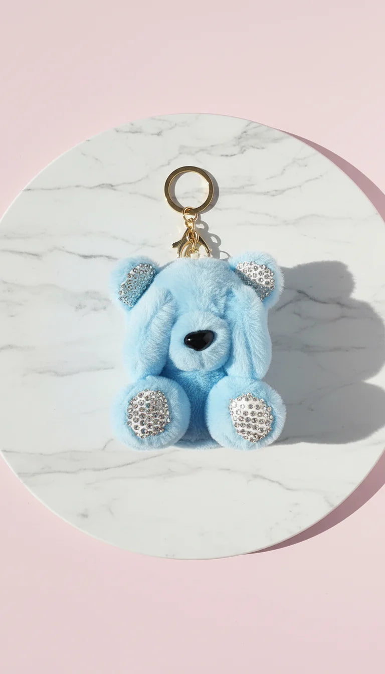 Plush Fluffy Crystal Teddy Key Ring & Bag Charm