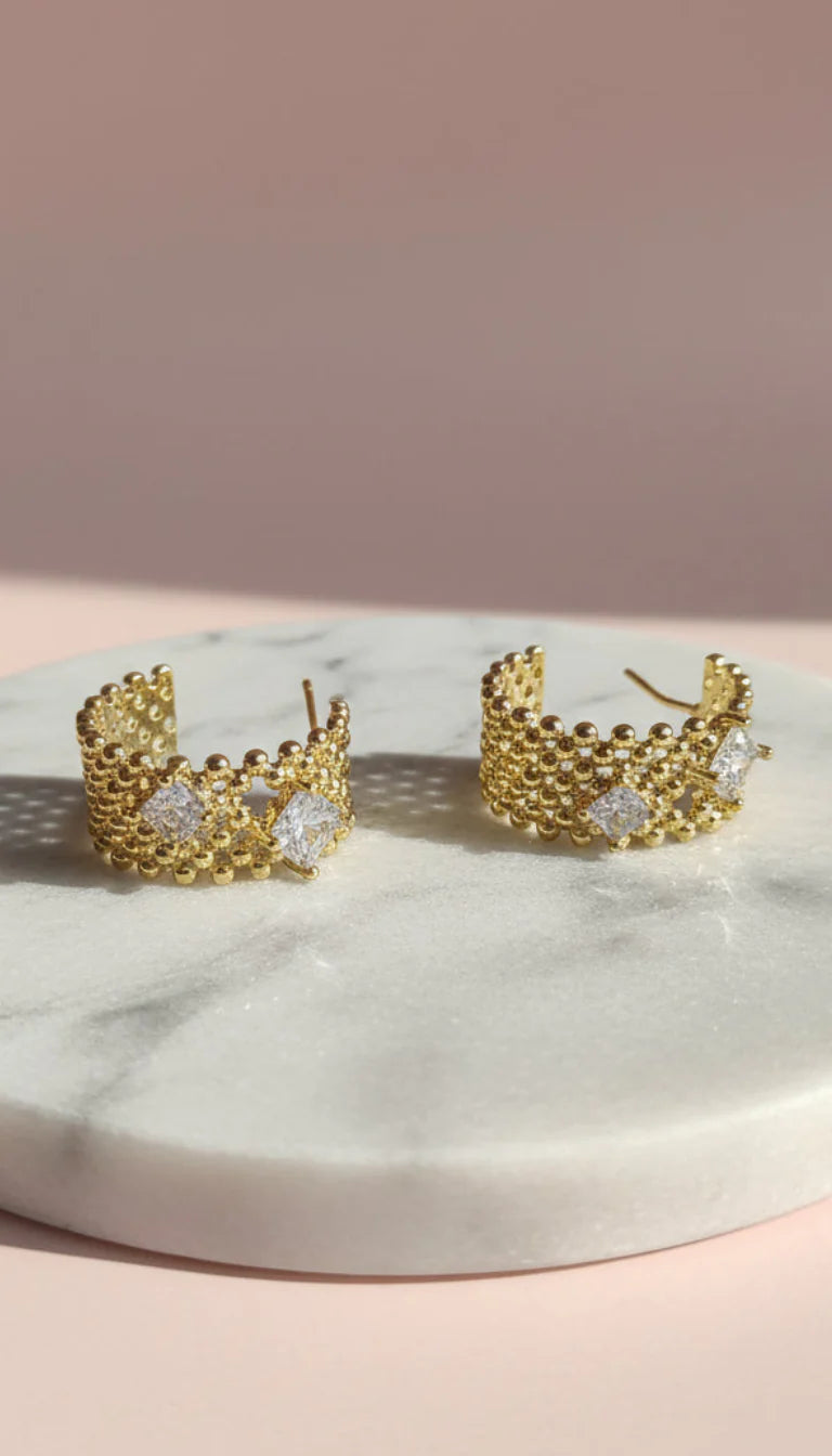 Gold Crystal Huggie Hoop Crystal Earrings