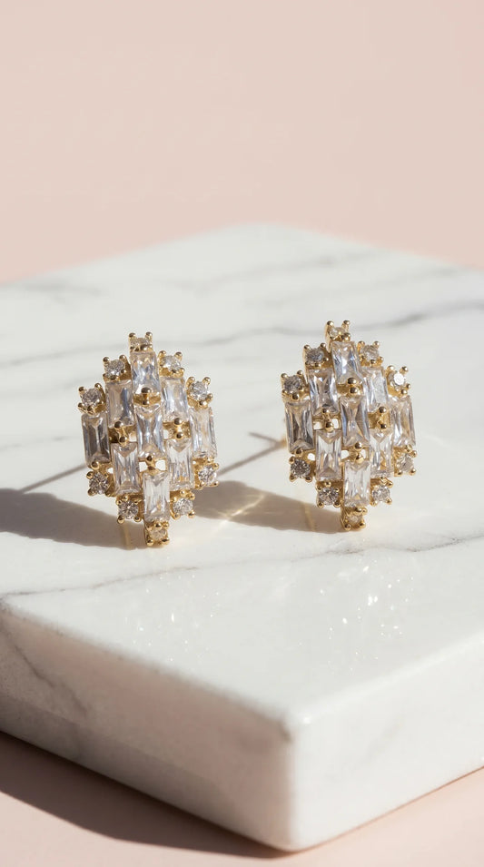 Curved Baguette Cut Crystal Stud Earrings