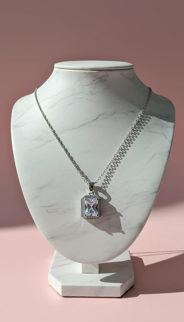 Waterproof Baguette Cut Crystal Pendant Necklace