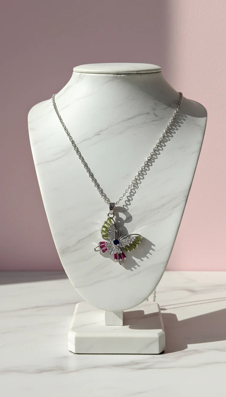 Waterproof Butterfly Crystal Pendant Necklace