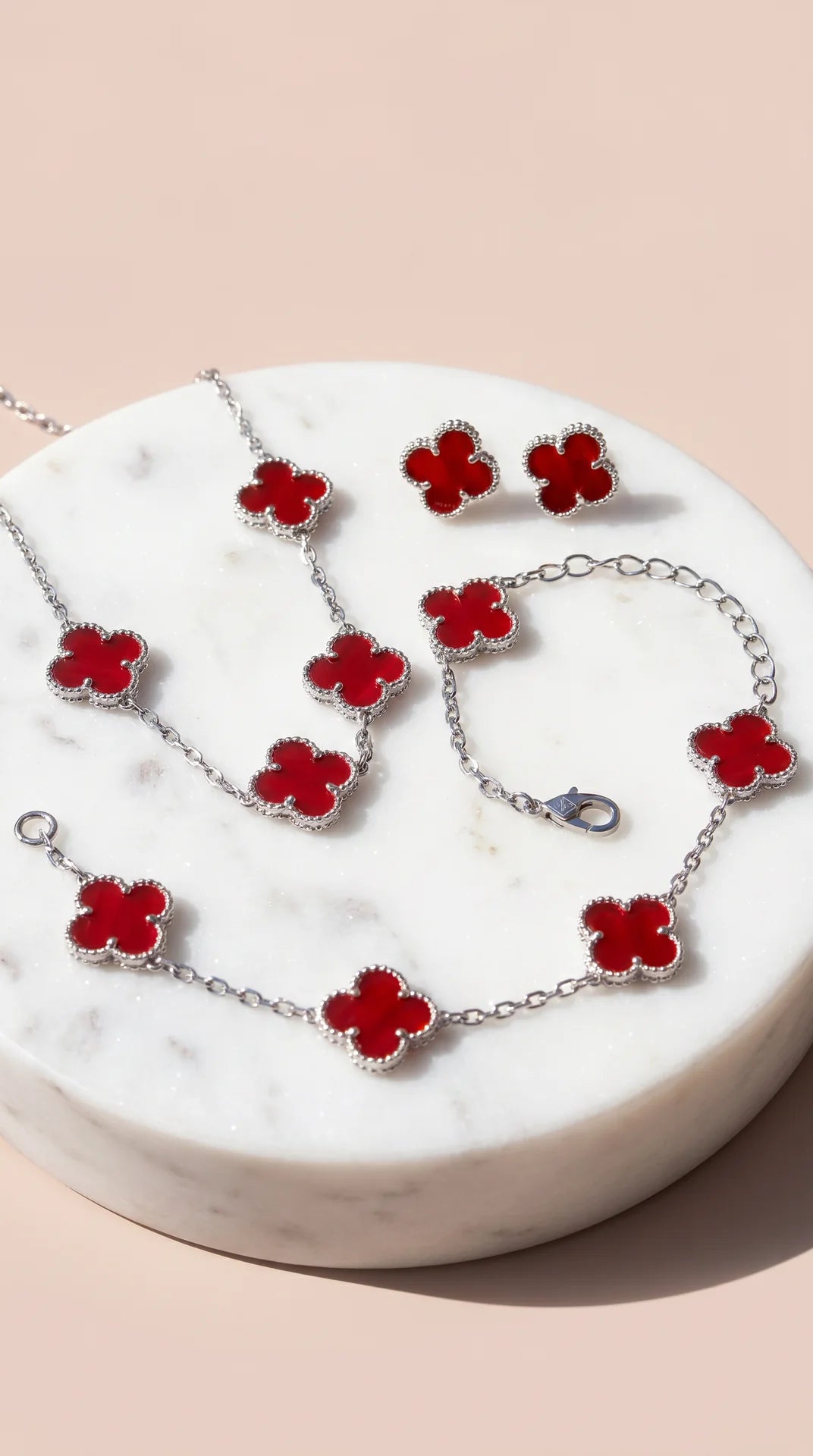 Clover Necklace, Bracelet & Earrings Stainless Steel Set