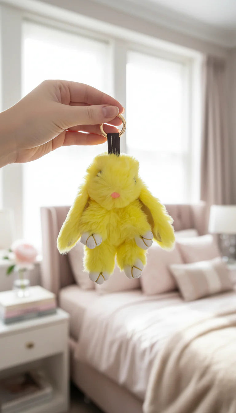 Mini Plush Fluffy Bunny Rabbit Key Ring & Bag Charm