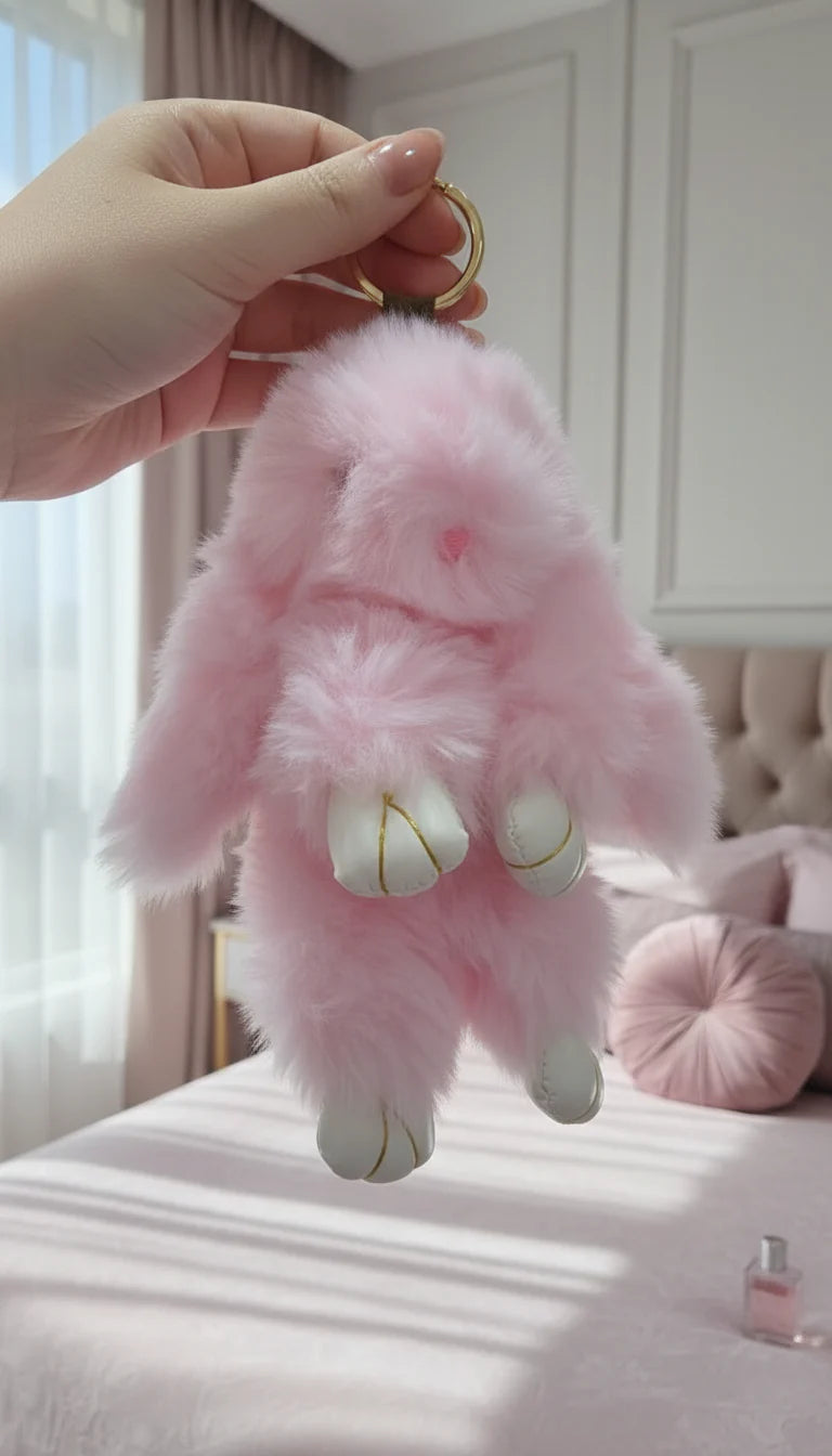 Pack Of 10 Fluffy Bunny Key Ring & Bag Charms