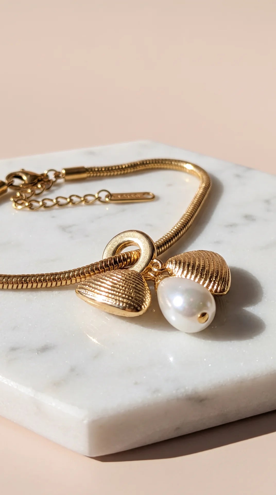 Seashell & Pearl Gold Plated Charm Bracelet
