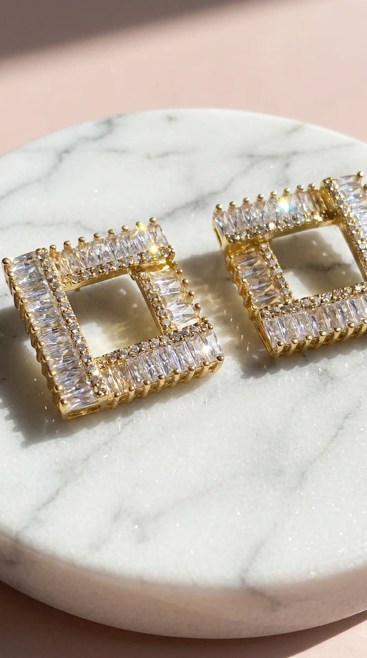 Baguette Cut Square Crystal Stud Earrings