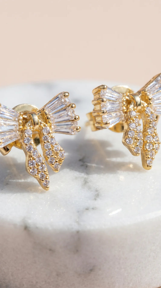 Bow Baguette Cut Crystal Stud Earrings