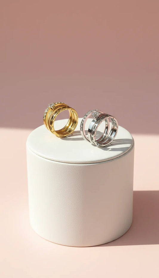 Waterproof 24 Pack Of Gold Plated Solitaire Crystal 3 Stack Rings