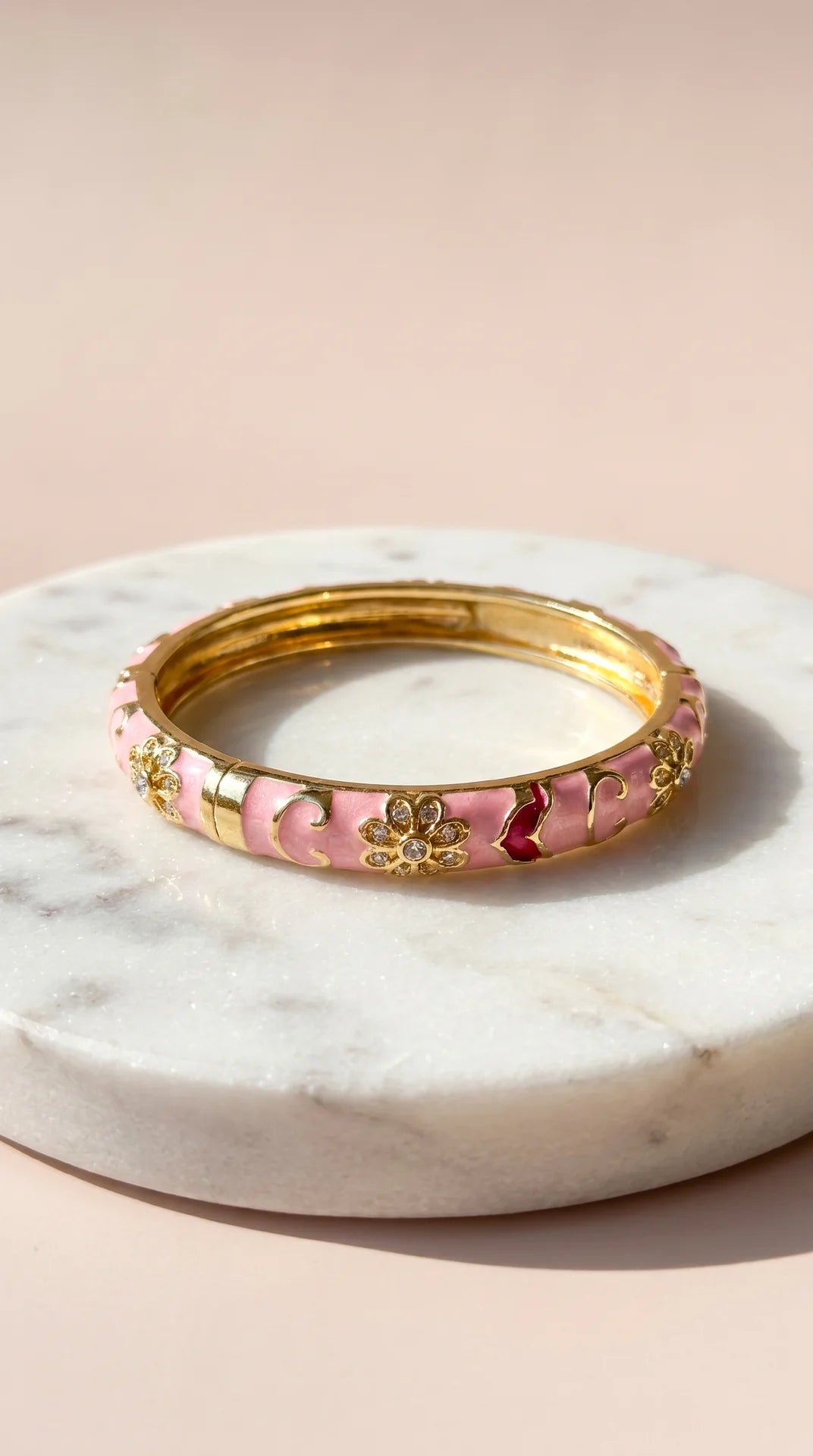 Gold Plated Steel Floral Enamel Crystal Bangle