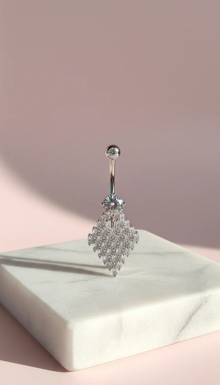 Waterproof Diamond Shape Stainless Steel Crystal Belly Bar