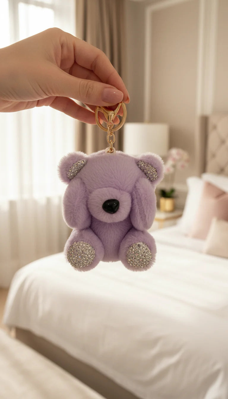 Plush Fluffy Crystal Teddy Key Ring & Bag Charm