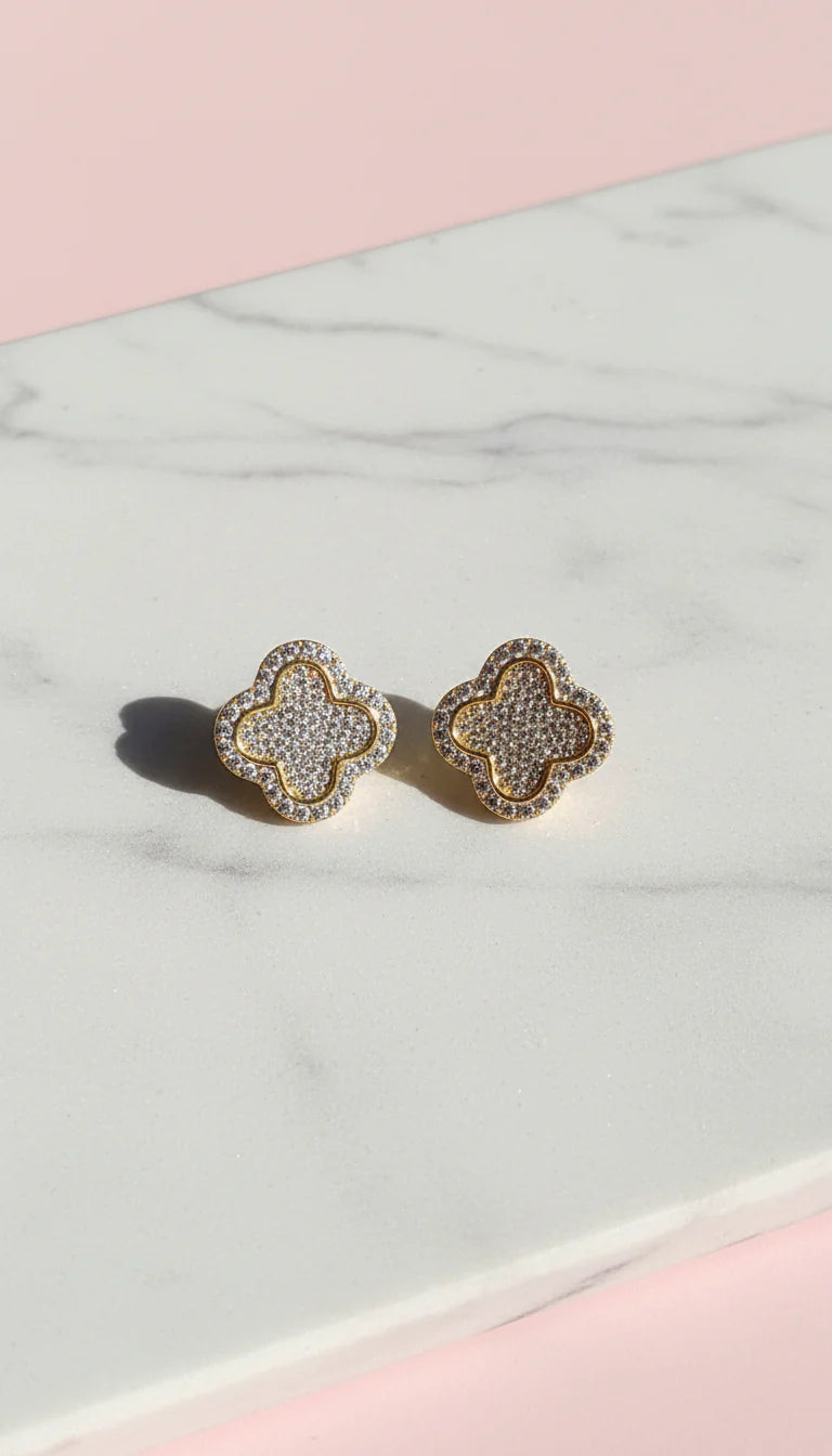 Clover Pavé Crystal Stud Earrings
