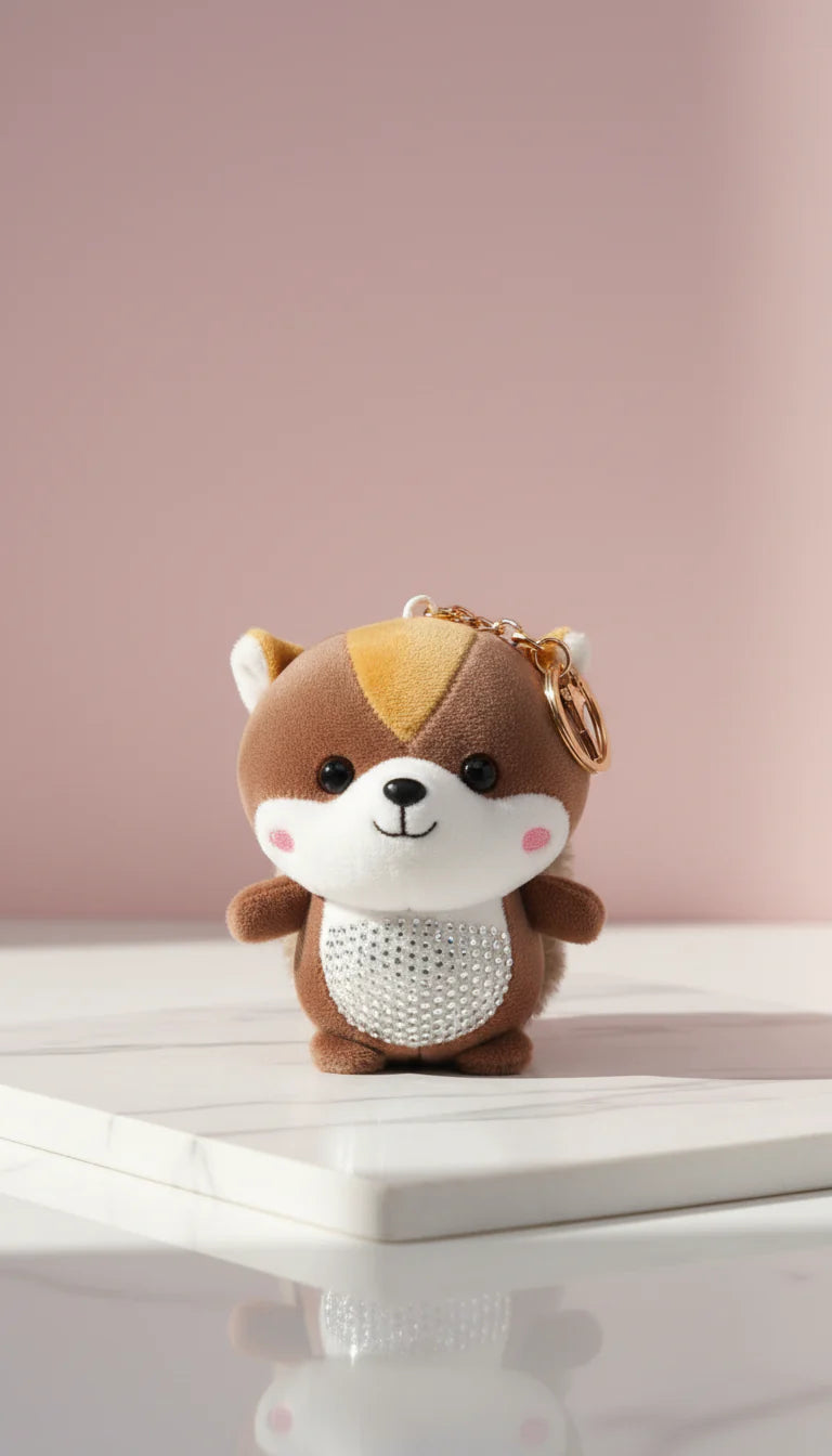 Plush Crystal Squirrel Keyring Charm Fluffy Tail Bag Charm Keychain
