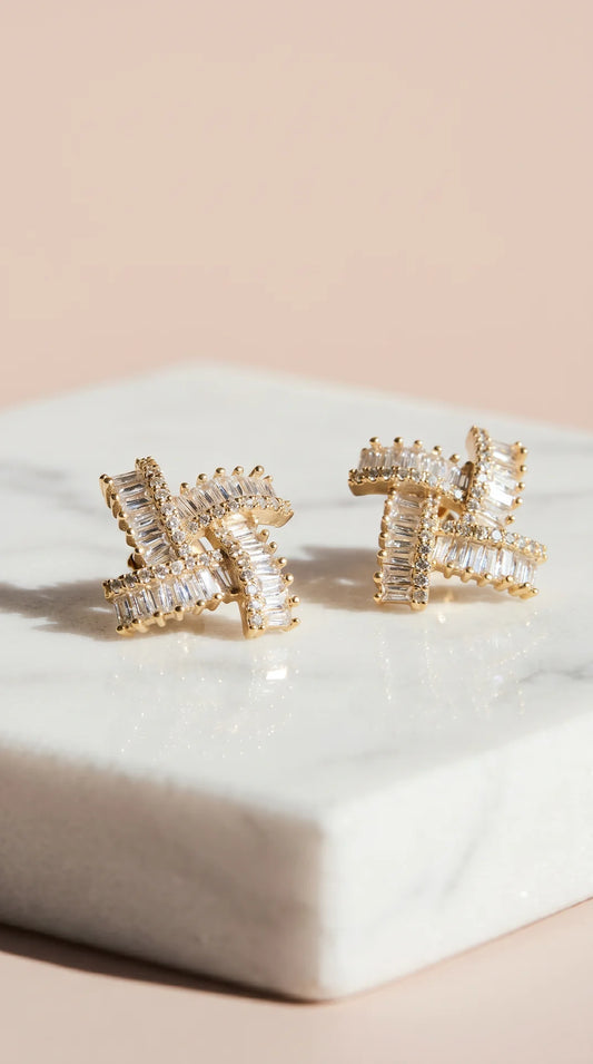 Twisted Baguette Cut Crystal Stud Earrings