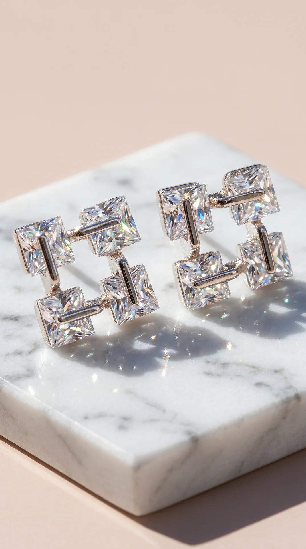Hollow Square Cut Crystal Stud Earrings