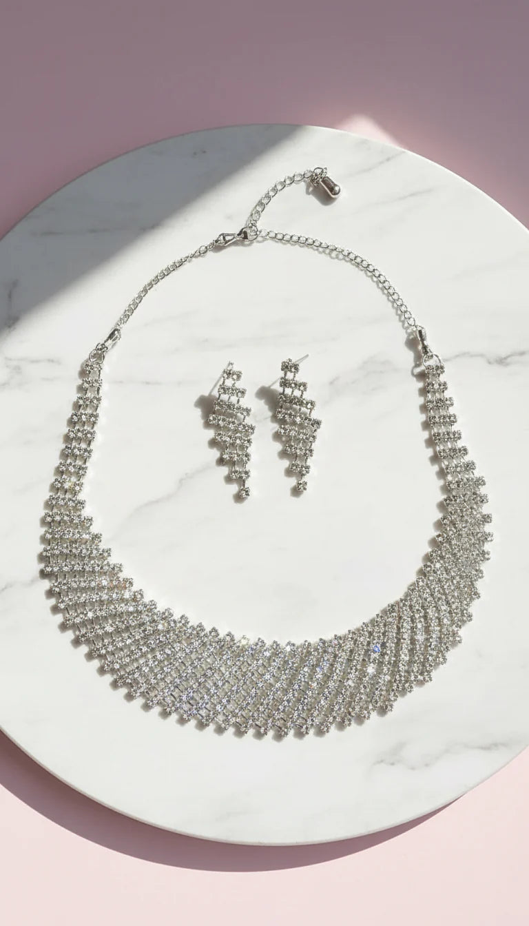 Tennis Collar Crystal Statement Necklace & Earrings Set