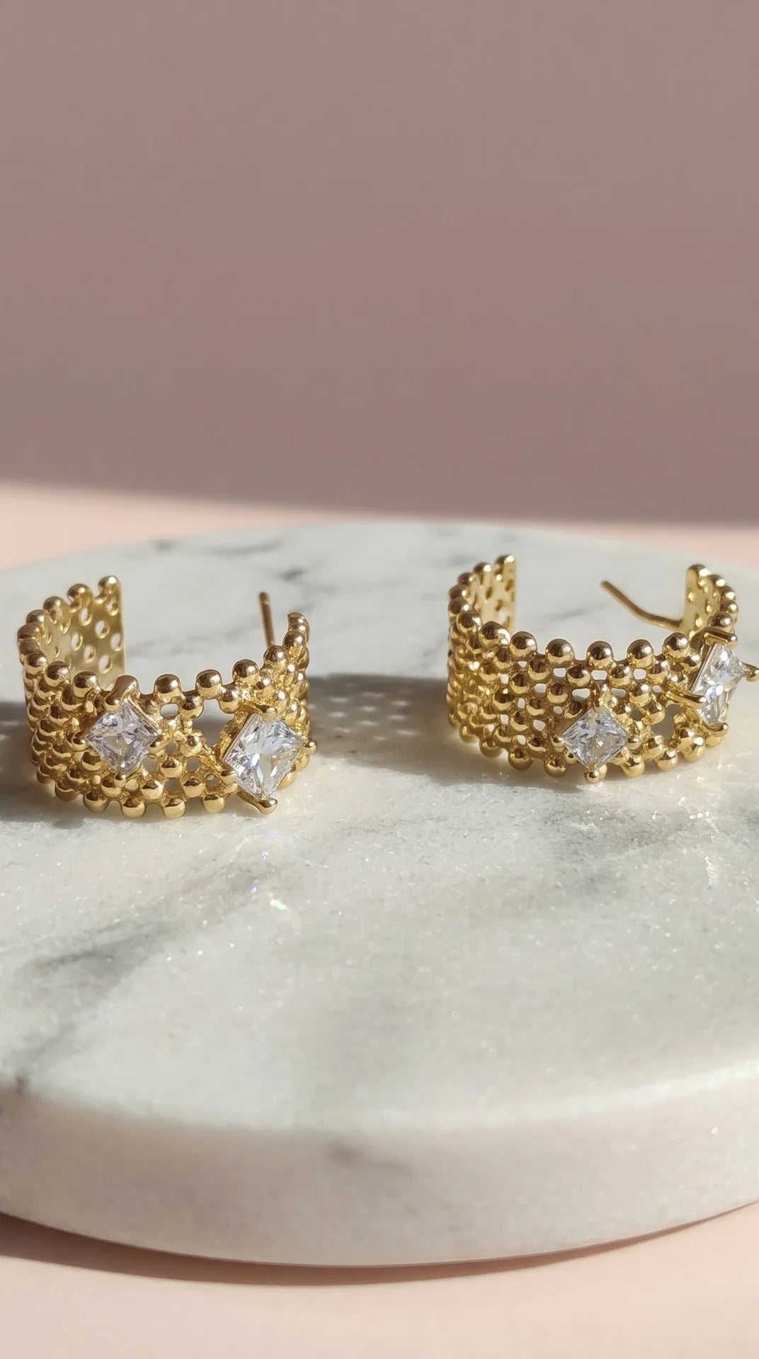 Gold Crystal Huggie Hoop Crystal Earrings