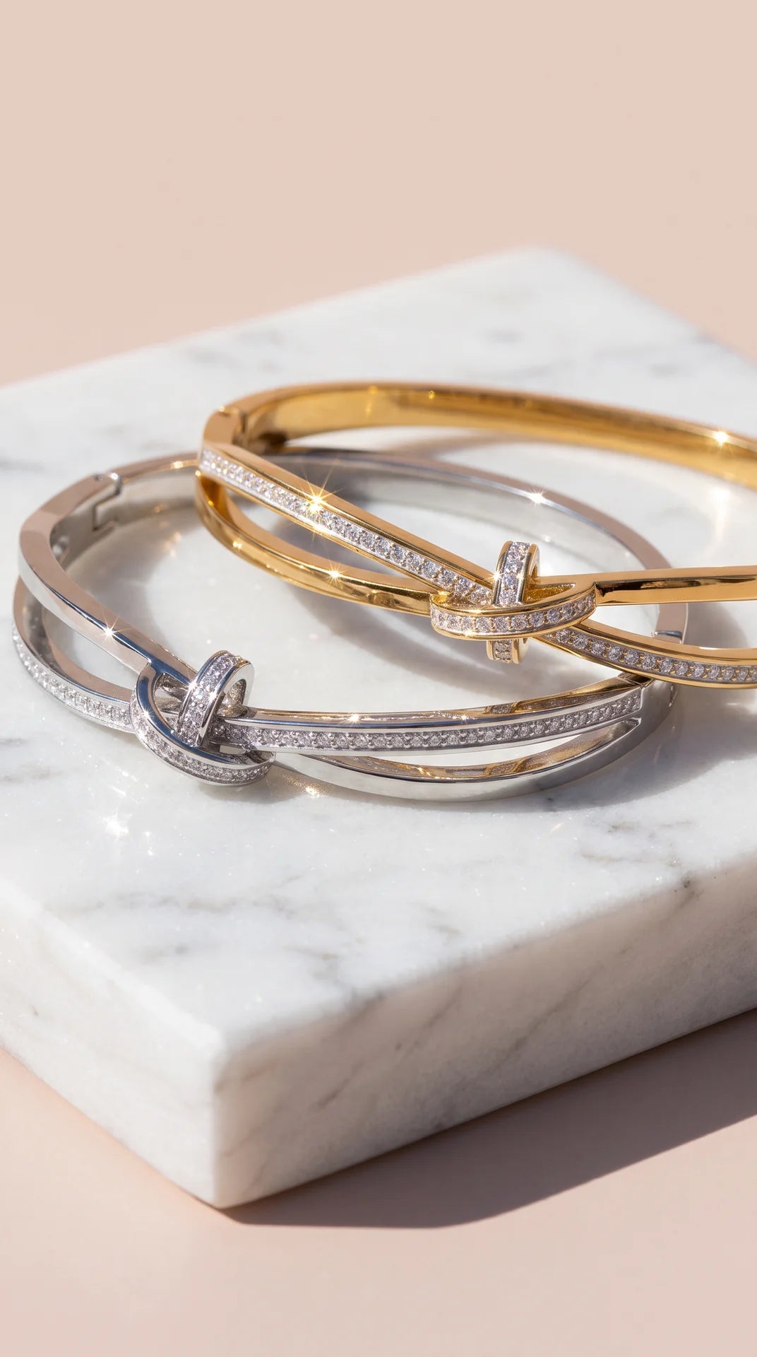Pavé Knot Gold Plated Crystal Bangle