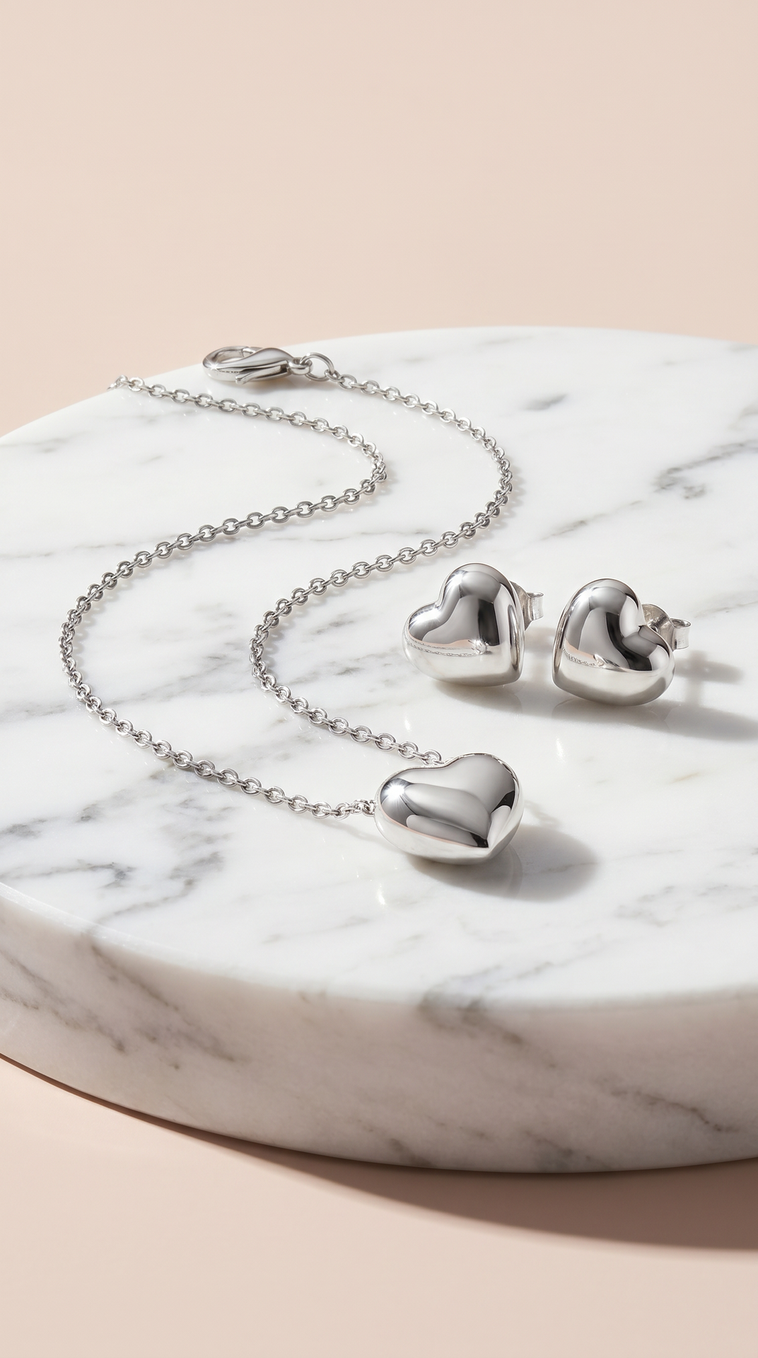 Gold Plated Heart Pendant Necklace & Earring Set