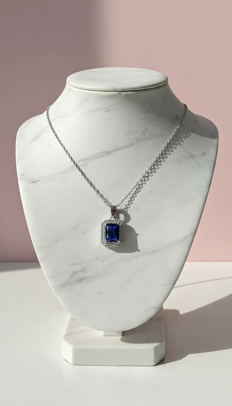 Waterproof Baguette Cut Crystal Pendant Necklace