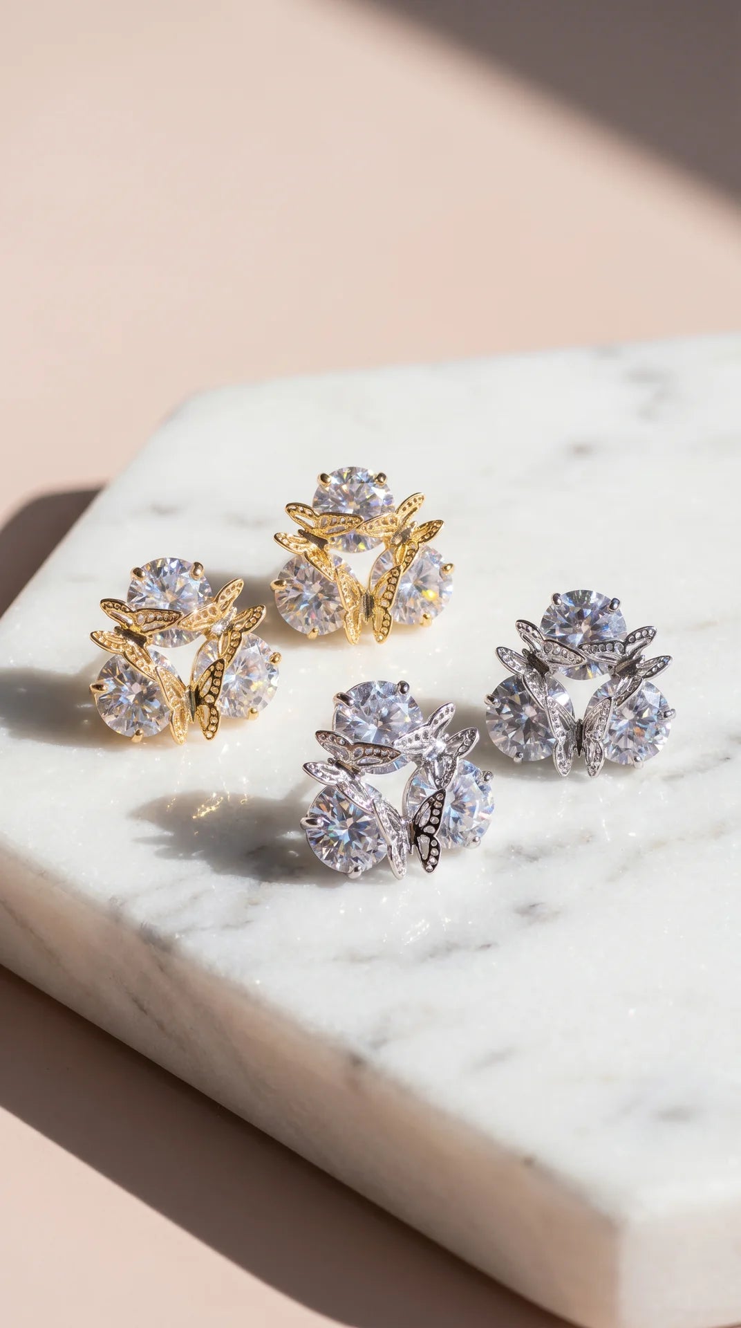 Layered Butterfly Crystal Stud Earrings