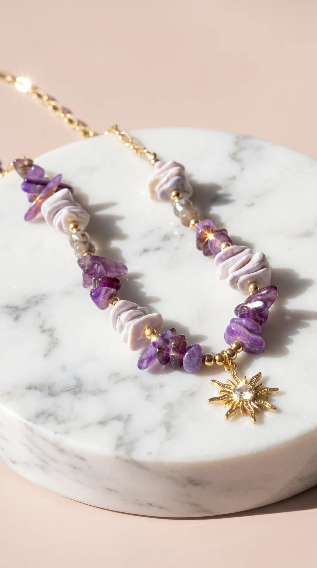 Natural Shell Gold Sun Burst Pendant Necklace