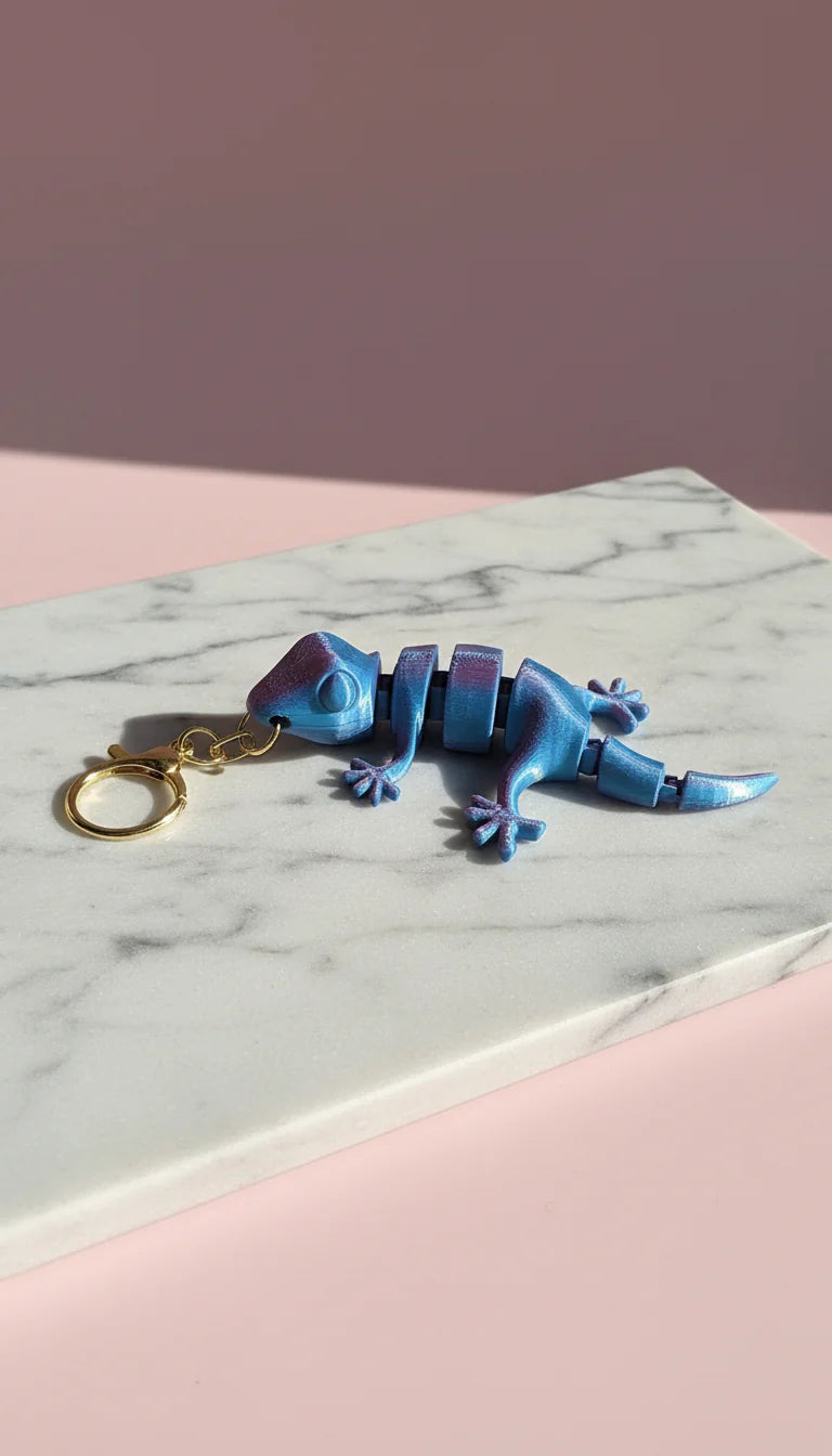 3D Printed Articulated Fantasy Iguana : Bioplastic Fidget Key Ring